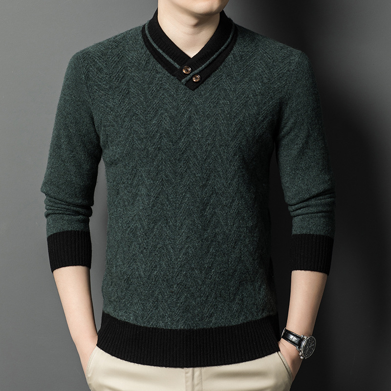 가을 | 겨울 2024 V 넥 버튼 남성 스웨터 패션 캐주얼 청소년 풀오버 니트 바닥 셔츠 남성 도매