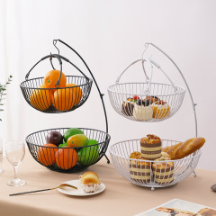 跨境創意雙層水果鐵藝收納籃家居擺件收納架子便捷拆卸式直銷