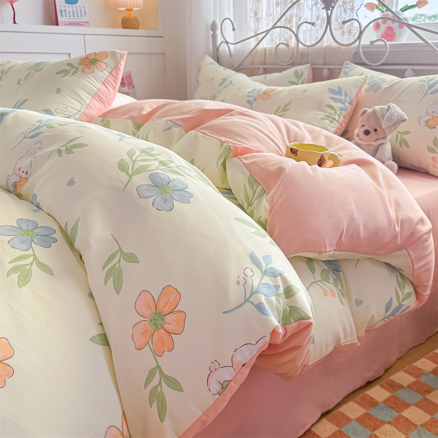 100% algodón cama de cuatro piezas, cubierta de sábanas de algodón, doble impresión de dormitorio de estudiantes, tres piezas