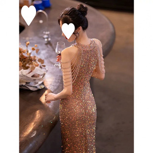 Beautiful Evening Dress Women's 2025 New High-end Light Luxury Niche High-end Feeling Banquet Annual Meeting Elegant Socialite Fishtail Dress
