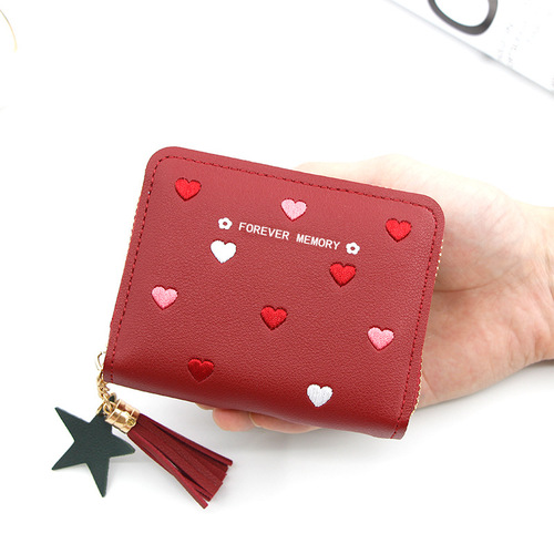 Fashion new women's short wallet wallet tassel zipper pu multi-card slot coin purse clutch bag manufacturer wholesale