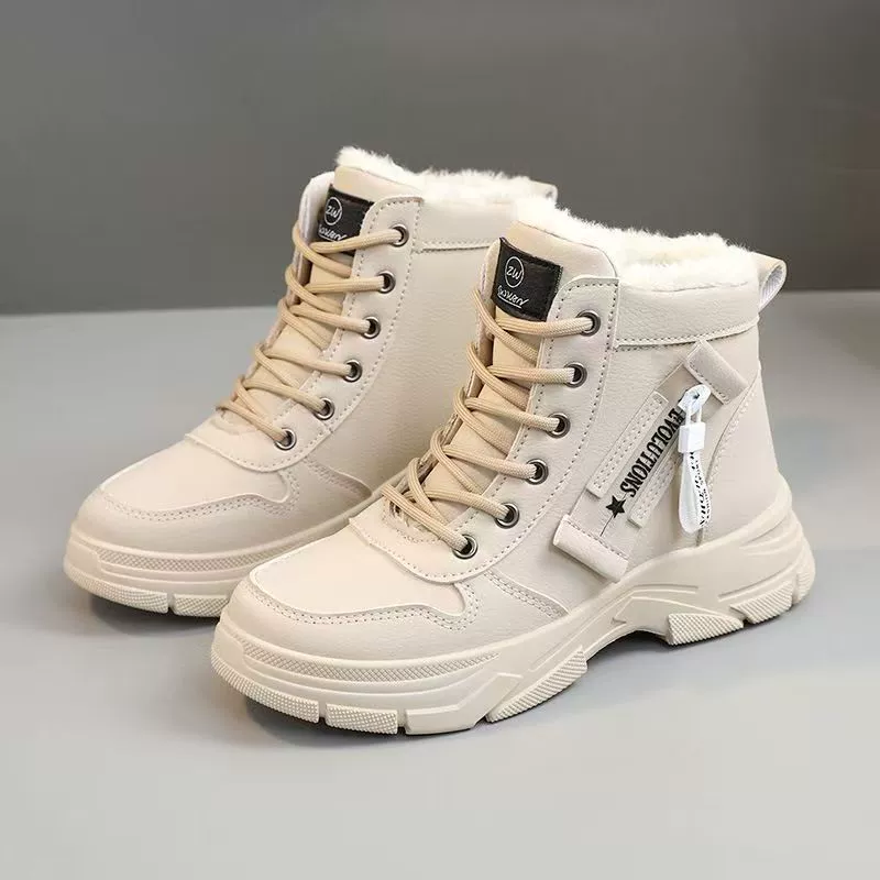 Ботинки-анкл (Martens) женские, с искусственным мехом, нескользящая зимняя модель