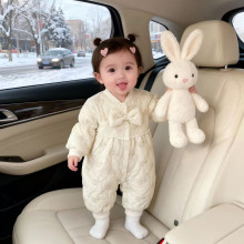 INS婴儿衣服冬装女宝宝夹棉连体衣加厚保暖爬服新生儿公主包屁衣