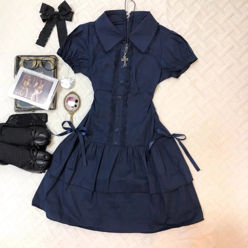 Dark Academia Style Dress with a Unique Summer Design, Waist-Cinching Slimming Short Skirt, Polo Collar Shirt Dress Dark Academia Style Dress with a Unique Summer Design, Waist-Cinching Slimming Short Skirt, Polo Collar Shirt Dress