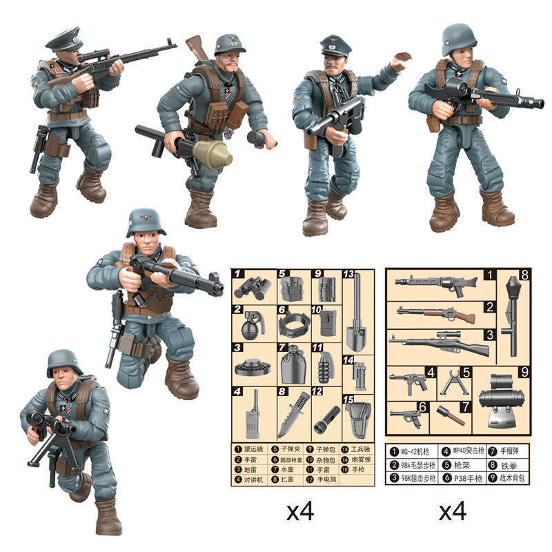 Xuanyu bloques de construcción conjunta completa muñeca móvil 218 ejército de EE. UU. 219 Ejército alemán 230 ejército británico 224 ejército soviético 333 ejército nacional