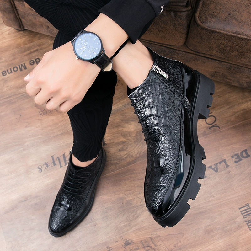 Трансграничные короткие сапоги Мужские осенние британские сапоги Martin Мужская мода кожаные сапоги на молнии повседневные высокие кожаные ботинки трендовые сапоги