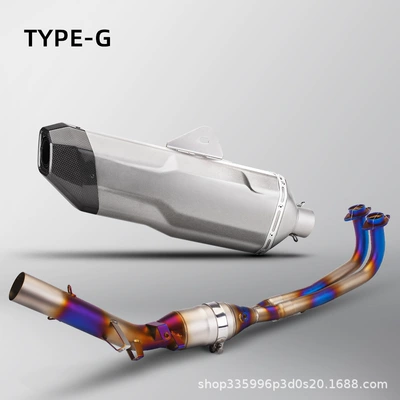 Front Section with Carbon Fiber | Motorcycle exhaust pipe - stainless-steel-blued-front-section-titanium-color-tail-section