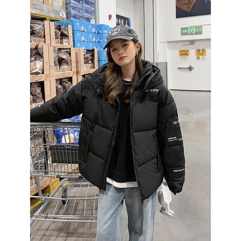 外贸2025年冬季新款加厚拼色棉服女连帽款宽松棉衣面包服棉袄外套|undefined