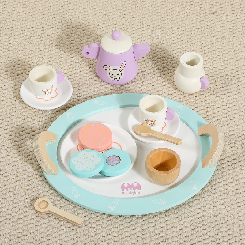 Juego de té para niños combinación niños y niñas jugar casa juguete de madera simulación tetera taza de té juego de té de la tarde traje
