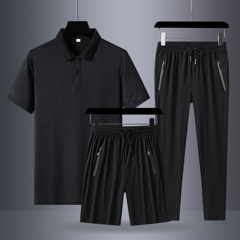 Papá, traje de verano, camiseta de mangas cortas de hielo, traje deportivo de mediana edad, hombre, día del padre, ropa de verano seca rápida.