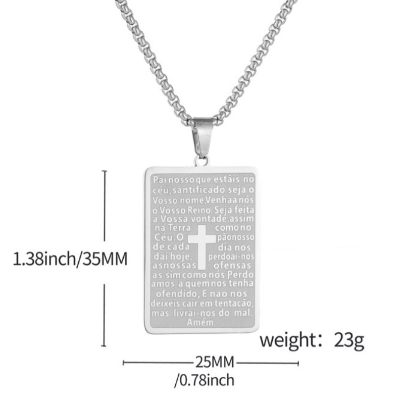 Men's Scripture Prayer Cross Cube Necklace Stainless Steel Jewellery_voghion.com