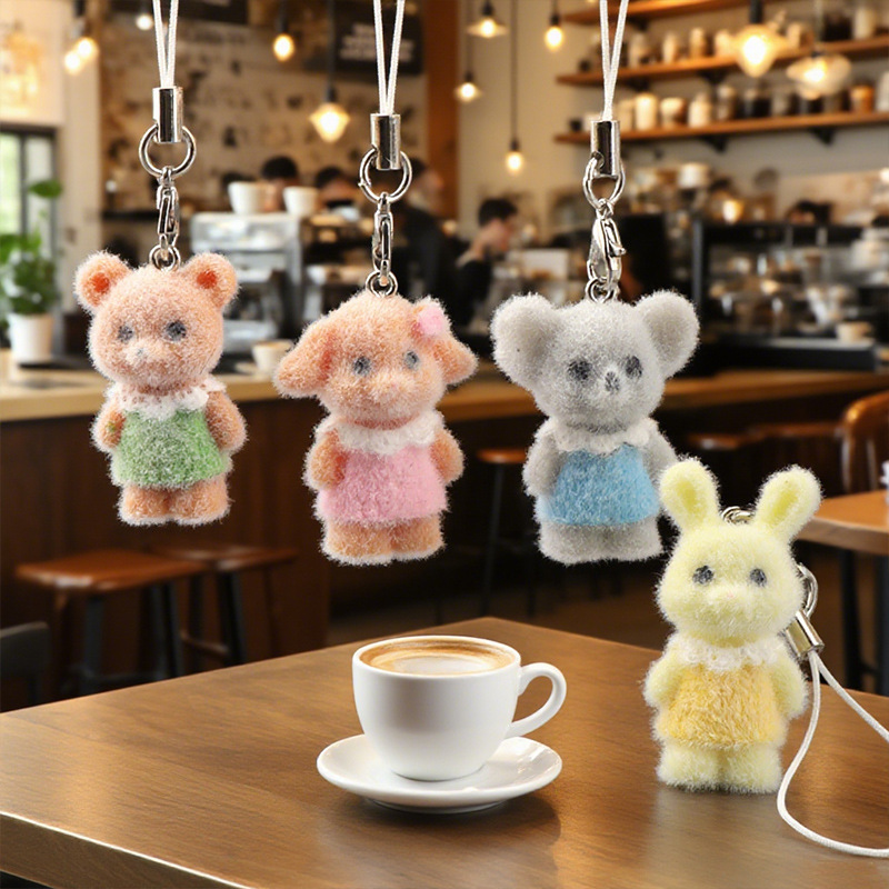 植毛ペンダント 森の動物家族 かわいい立体子犬ペンダント キーホルダー キーホルダー バッグペンダント|undefined