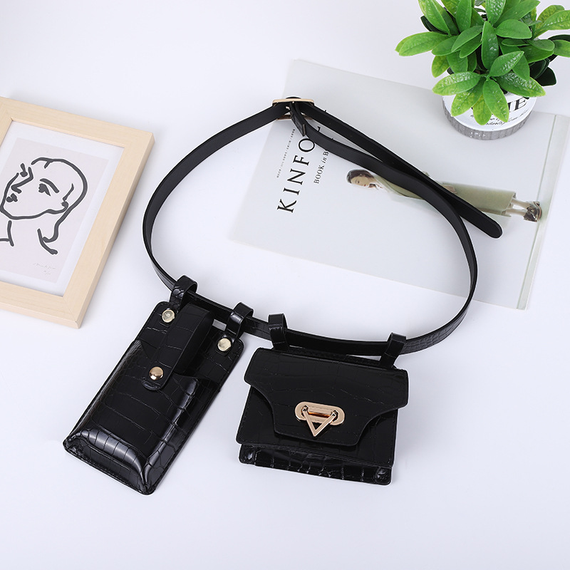 Crocodile pattern two piece waist bag female 2021 new European and American fashion mobile phone foreskin belt locomotive bag buckle small bag