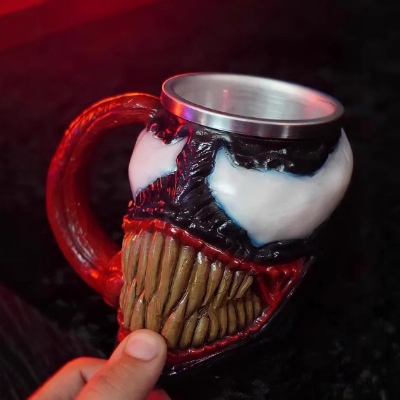 卡通毒液马克杯树脂不锈钢水杯摆件利齿3D立体杯子酒吧装饰杯