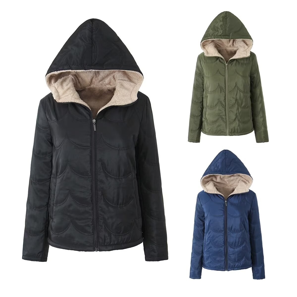 Women's Winter Coat Hooded Velvet Lined Thick Warm Casual Jacket_voghion.com