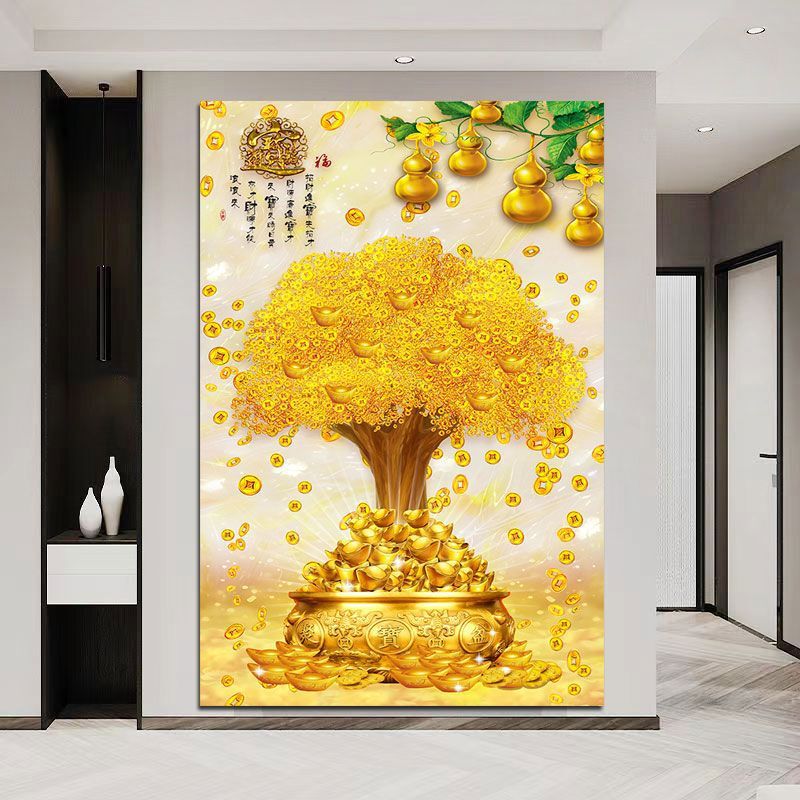 Cornucopia Entrance Decorative Painting Feng Shui Painting Living Room Corridor Aisle Vertical Edition Money Tree Hanging Painting Fortune Tree Wall Mural