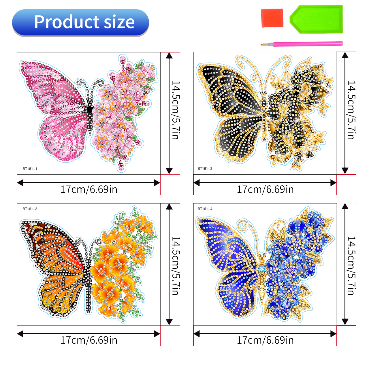 Mariposa de colores pintura de diamantes pegatinas aleatorias pintura DIY pegatinas de pared dibujos animados para niños pegatinas de diamantes hechas a mano pegatinas de ventana cristal