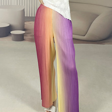 清仓三宅春夏百搭休闲裤女简约宽松舒适弹力女装褶皱长裤直筒裤