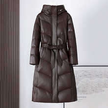 海宁真皮羽绒服女长款过膝收腰显瘦白鸭绒服绵羊皮衣2025冬季新款