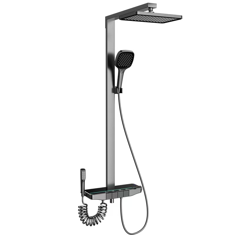 Ducha de temperatura constante transfronteriza juego de ducha completo elevador de luz de ambiente sobrealimentado vidrio templado a prueba de salpicaduras ducha doméstica