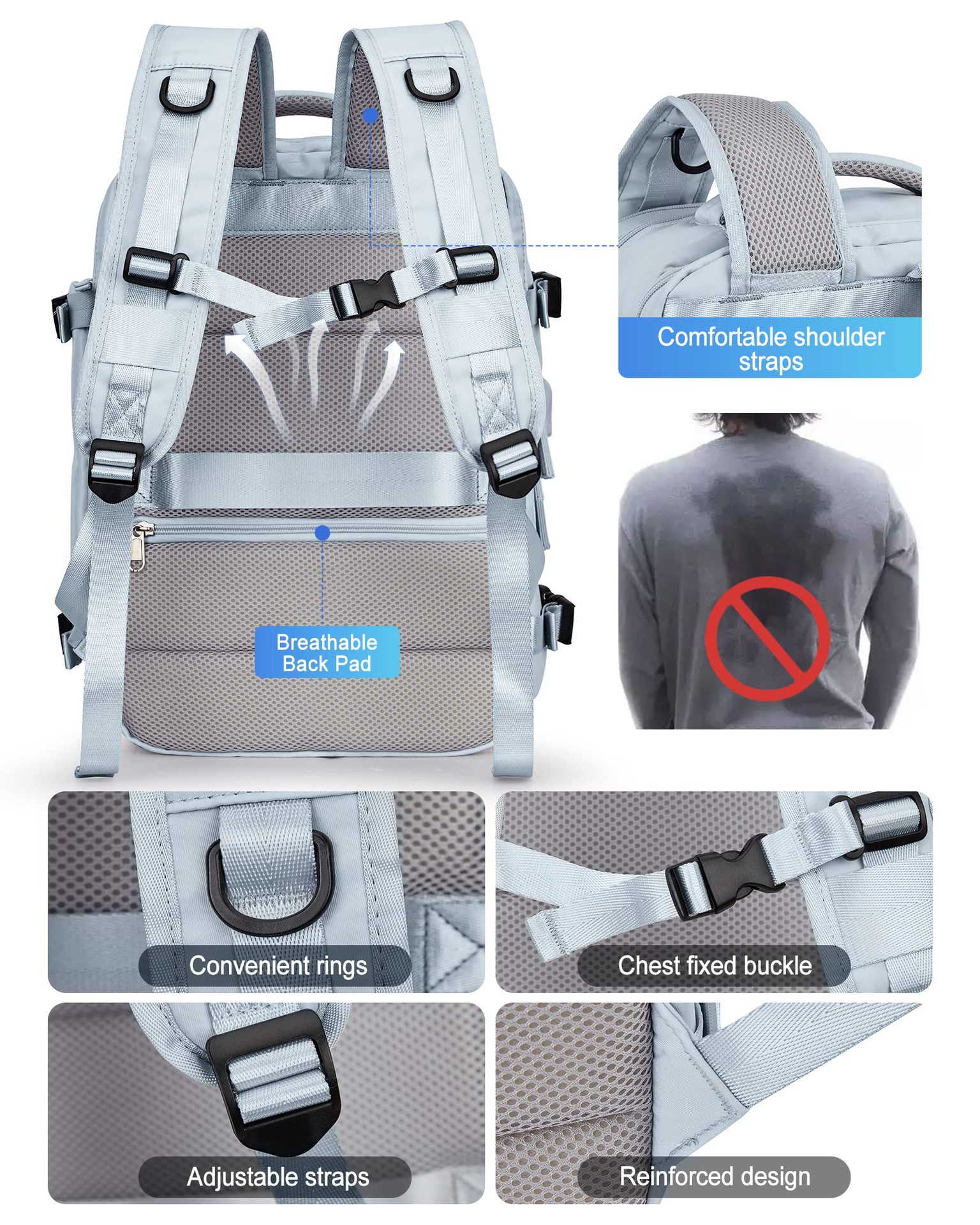 1875g Weight Nylon Lining Material Zipper Closure Type Double Shoulder Straps Strap Type Functional Backpack Bags Type Travel, Daily Occasion Nylon Material Women's Backpack Backpack Solid Color Pattern All Seasons Season Unisex Gender Streetwear Style Square Shape Solid Color Travel Daily Women's Backpack 6