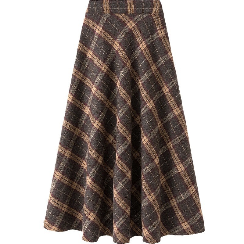 Tide, fitted plaid retro long long skirt, plus size, A-line, high waist