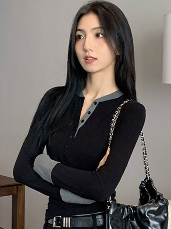 秋季新款纯欲风辣妹短款纯棉长袖t恤女修身显瘦百搭设计感上衣女|undefined