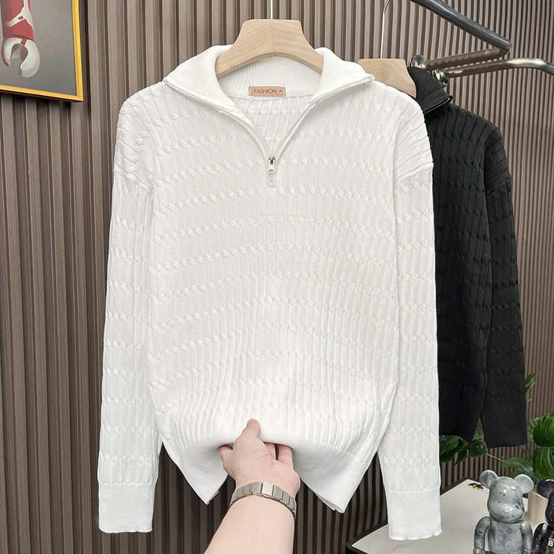 Half-turtleneck zipper sweater men's high-end sense pullover long sleeve polo neck knitted fashion western style men's sweater coat