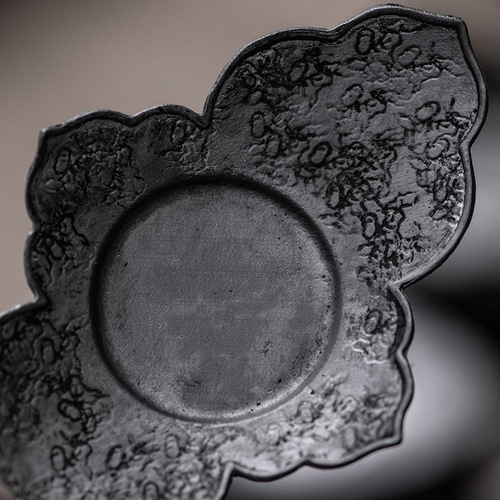 High-end Teacup Saucer Hand-hammered Patterned Old Tin Metal Non-slip Japanese Tea Ceremony Gongfu Tea Accessories