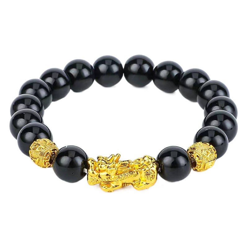 Bracelet imitation obsidian sand gold six words mantra bracelet ethnic style men and women piqiu live drainage wholesale