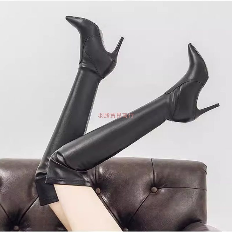 黑色尖头高筒长靴女2025秋冬新款细跟时尚高跟弹力显瘦过膝长筒靴