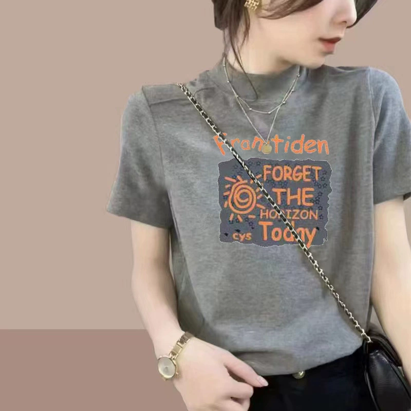 Футболка с короткими рукавами из хлопка с короткими рукавами для женщин 2023 летом