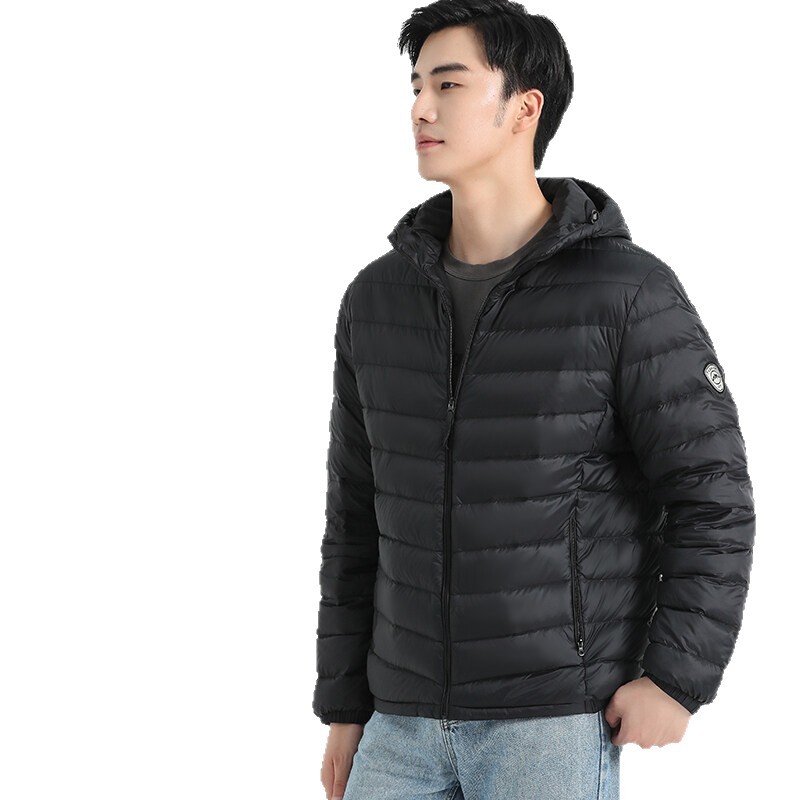 Men's Lightweight Hooded Down Jacket For Winter - 700 Fill Power Waterproof Windproof Slim Fit Puffer Coat With Stand Collar_voghion.com