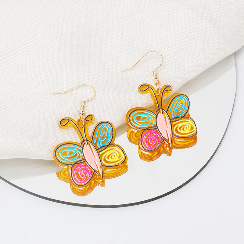 Wholesale Jewelry Cute Cartoon Color Butterfly Pendant Earrings Nihaojewelry display picture 2