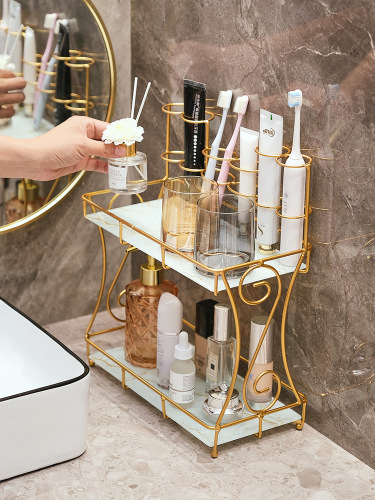 New Lightweight Luxury Style Bathroom Toothbrush Holder Double Layer Shower Mouthwash Cup Electric Toothbrush Storage Rack