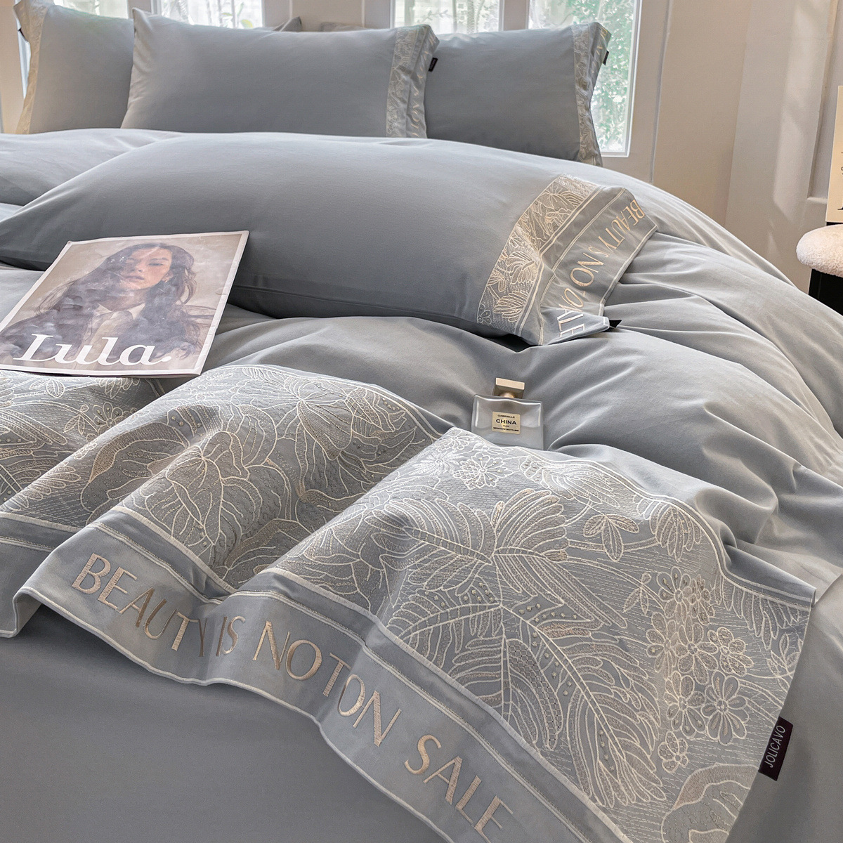 Cama cepillada de algodón de cuatro piezas de algodón puro 2024 nuevo estilo otoño e invierno engrosado, ligero, lujo, ropa de cama de alta calidad, funda de edredón