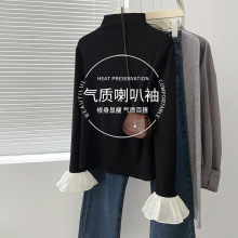 半高领喇叭袖打底衫女秋冬内搭可外穿2025新款春季高级感黑色上衣