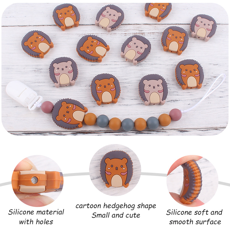 Nuevo bebé de la historieta silicona erizo pequeño mordedor bebé DIY creativo chupete cadena pulsera accesorios juguete