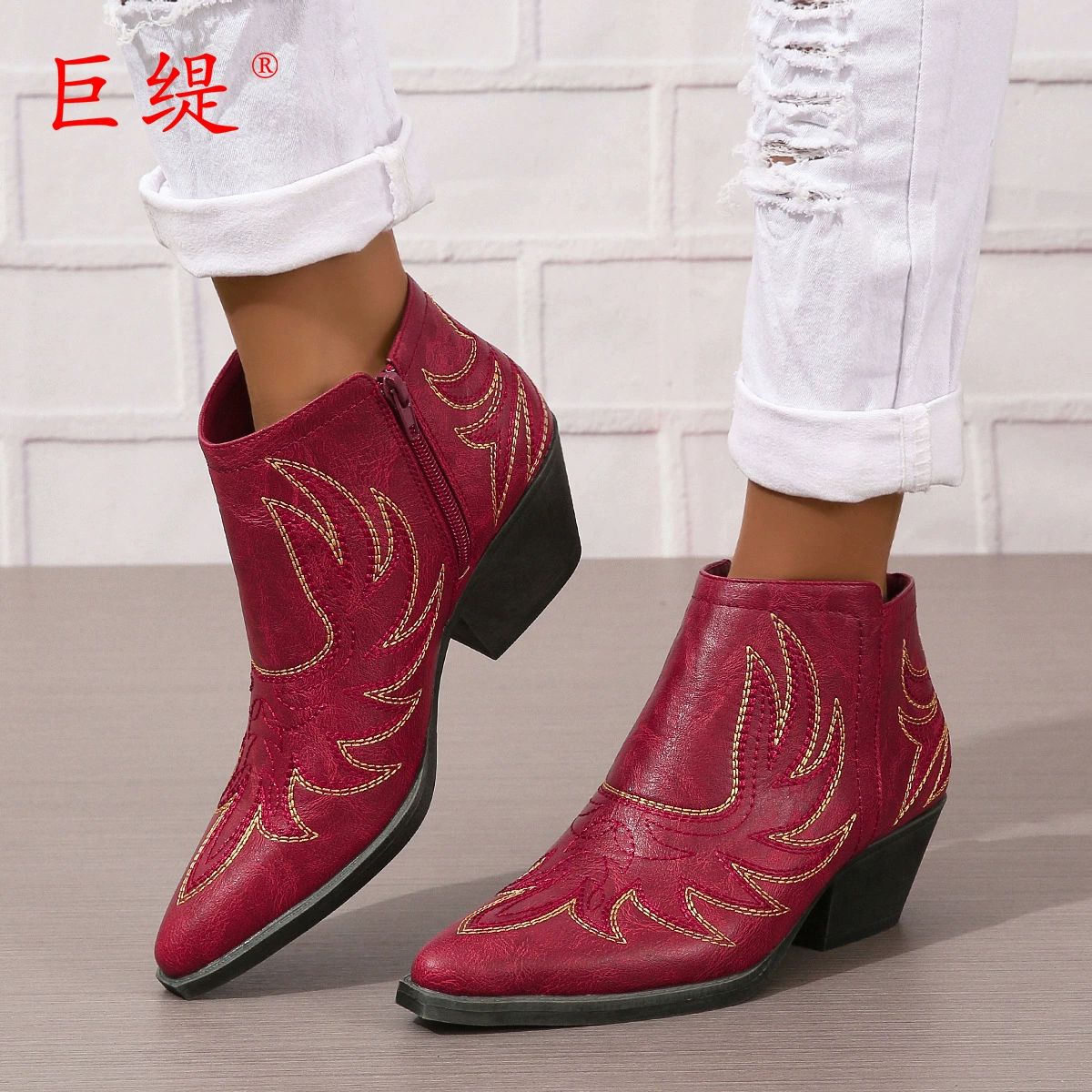 Juti 2023 осень-зима Новые в наличии Внешняя торговля женские сапоги с вышивкой больших размеров WISH Amazon европейские и американские женские кожаные сапоги