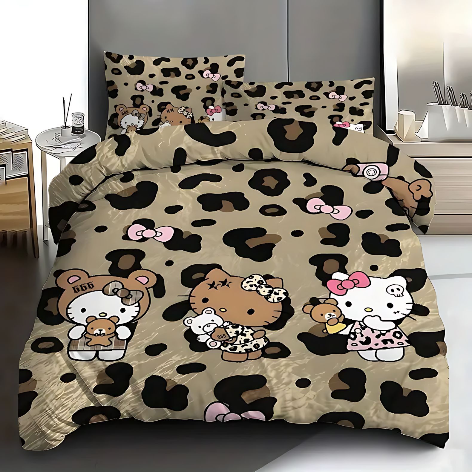 TUME / JIT transfronterizo lindo leopardo Kitty 3D impresión digital colcha colcha