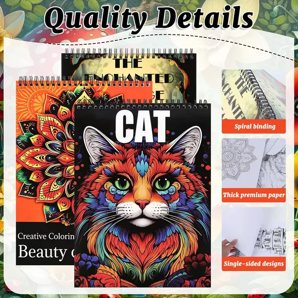 Foreign trade 3-book set of adult coloring books for relaxation and stress relief, A4 spiral-bound creative doodle mandala coloring book