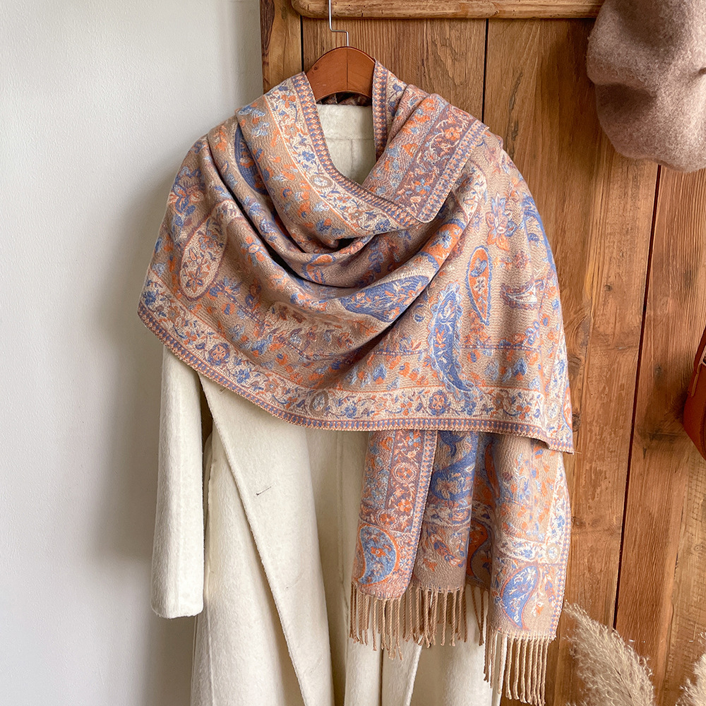 Otoño e Invierno nuevo Yunnan rojo estilo étnico mantón cabo viaje exterior desgaste Cachemira retro gruesa bufanda caliente