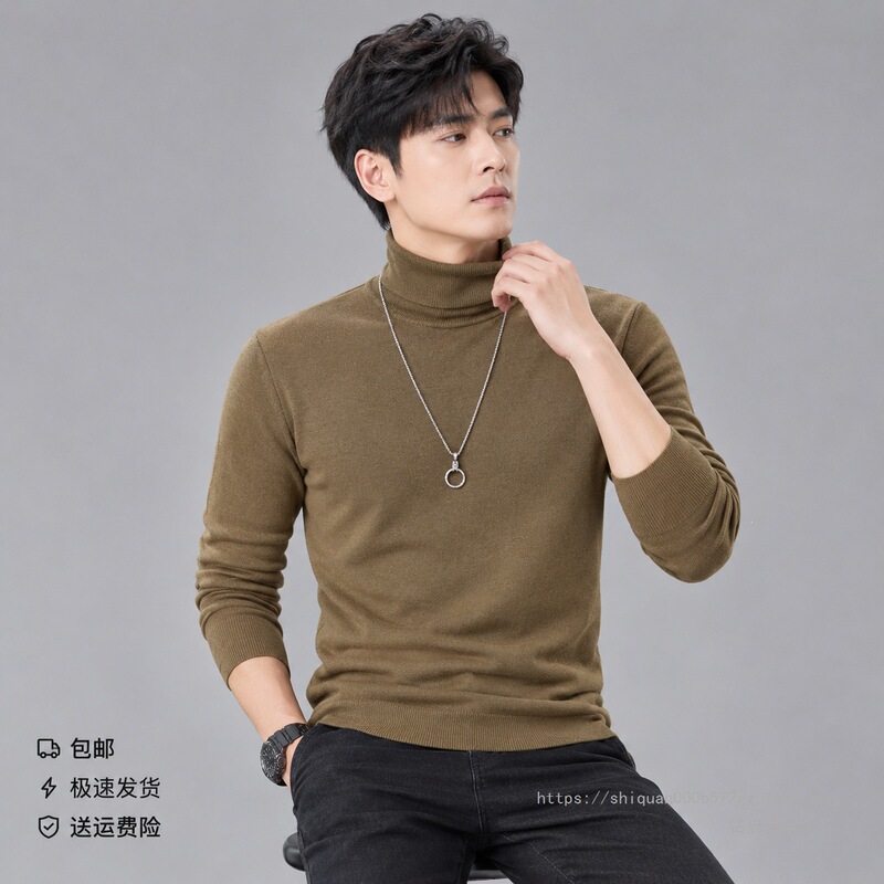 Men's pure cotton turtleneck base shirt, autumn long-sleeve versatile top, solid color, slim fit, simple and casual Men's pure cotton turtleneck base shirt, autumn long-sleeve versatile top, solid color, slim fit, simple and casual