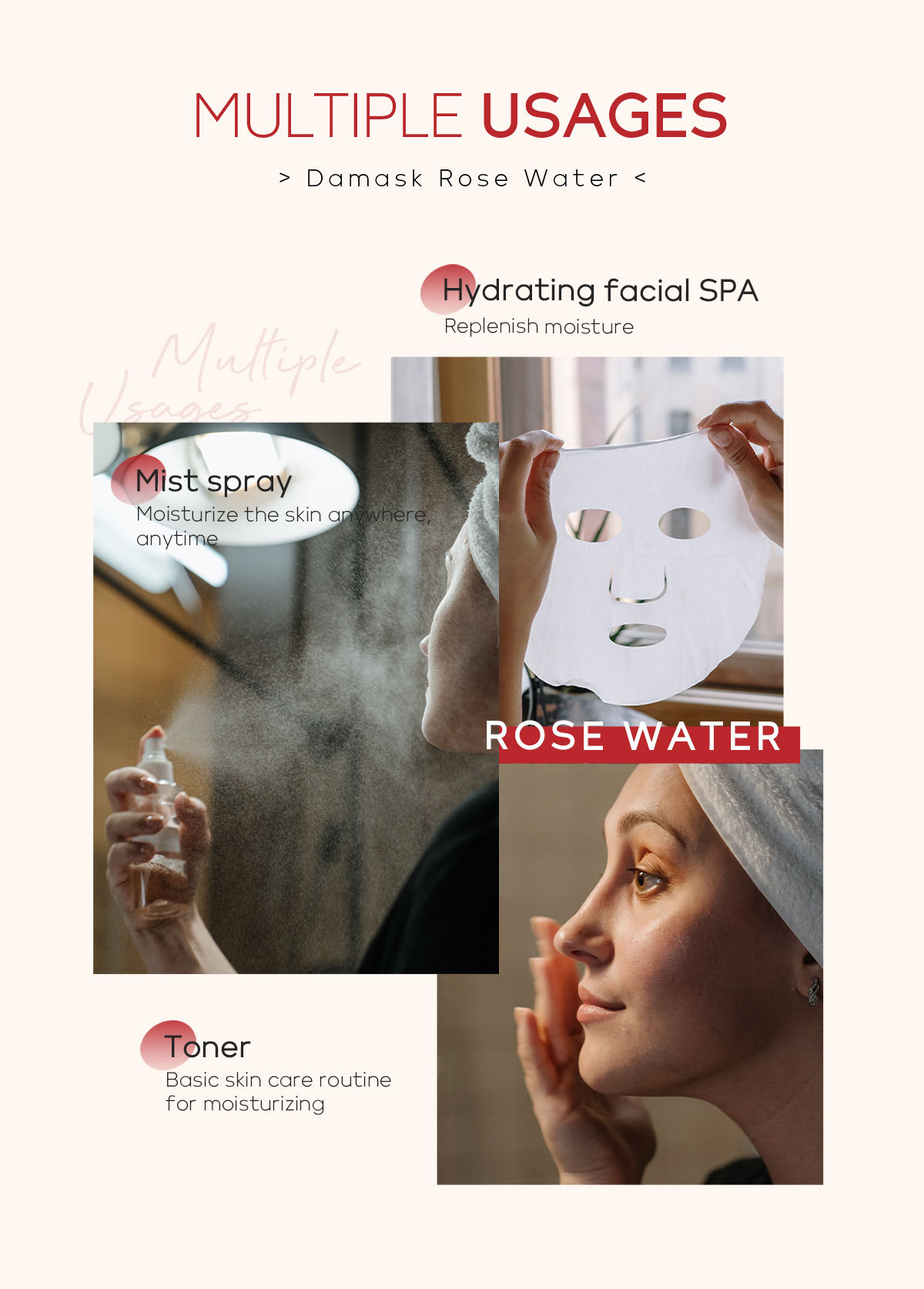 Wholesale of cross-border QUIYUM Damascus rose hydrosol wet compress hydrating, Moisturizing and brightening toner in stock from the manufacturer undefined