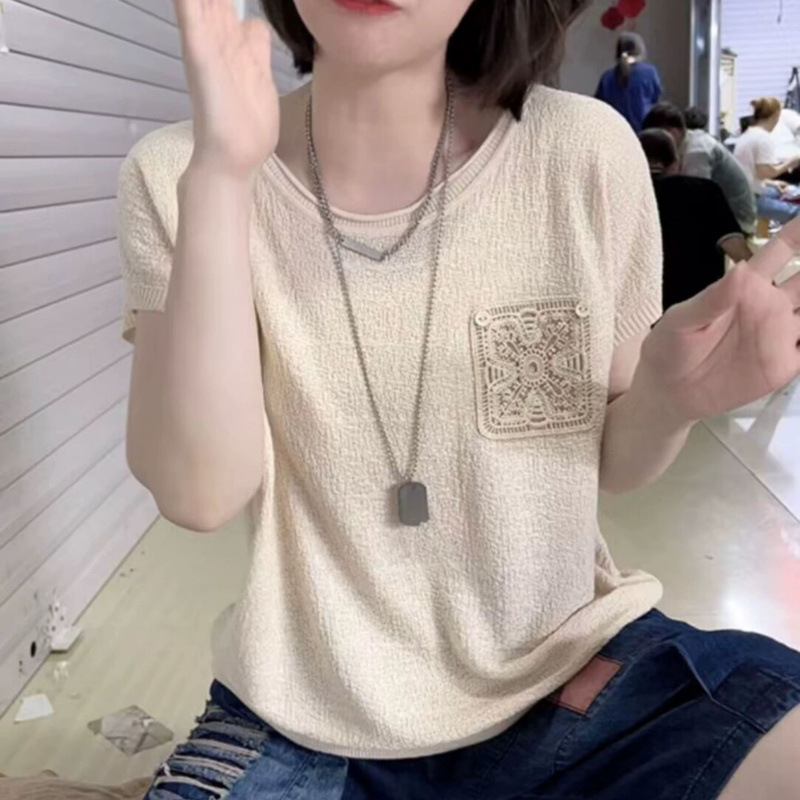新しいスタイルのリネンアイスシルクセーター半袖シャツ女性のための 2025 夏大きいサイズルーズ痩身トップトレンディ|undefined