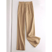 外贸出口品牌尾货亚麻阔腿裤女高腰垂感直筒裤百搭显瘦棉麻休闲裤