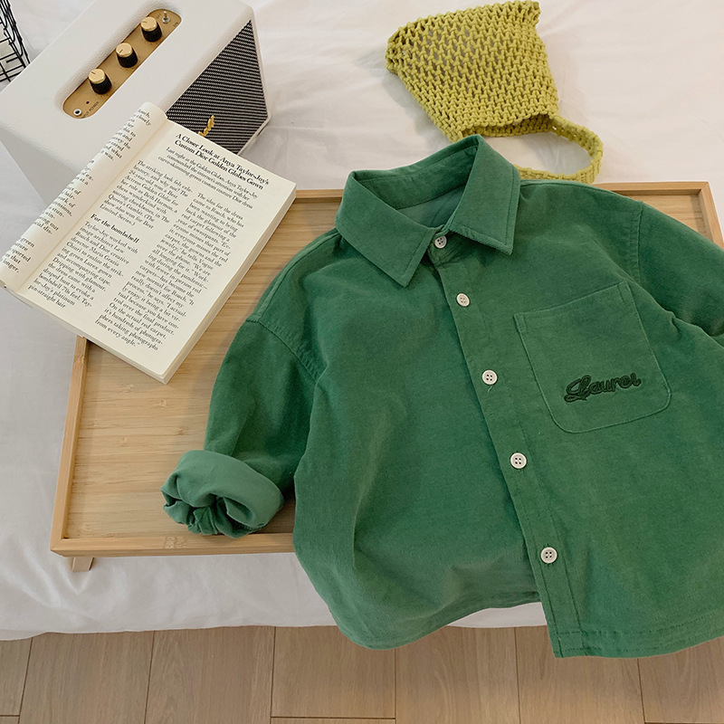 Tong Chenchen mom autumn clothes boys' all-match corduroy casual long-sleeved shirt children's handsome fashionable shirt Tong Chenchen mom autumn clothes boys' all-match corduroy casual long-sleeved shirt children's handsome fashionable shirt
