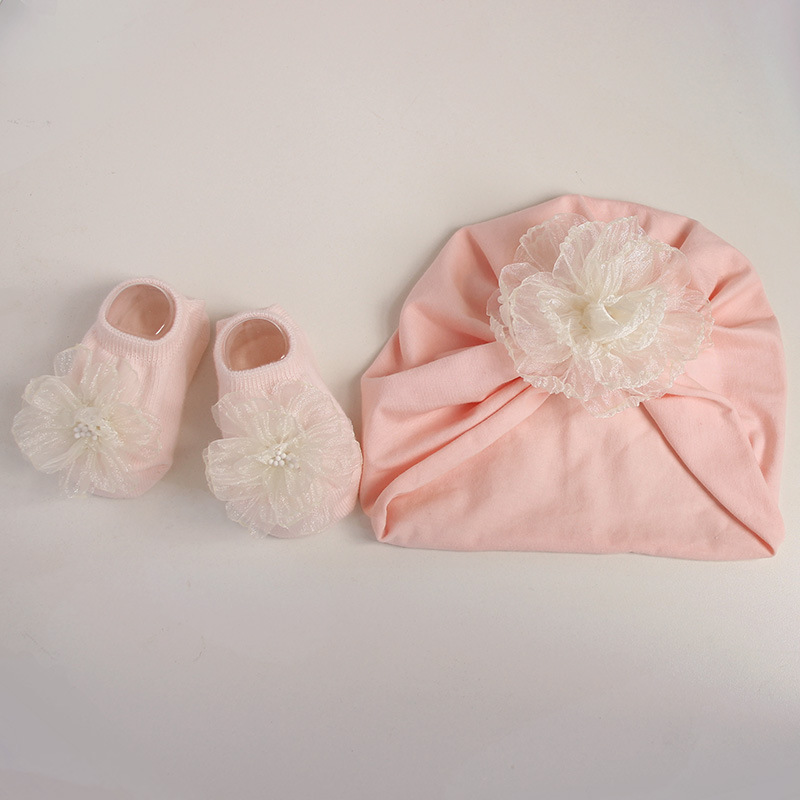 Gorro de bebé menina com flores proteção suave recém-nascida_voghion.com