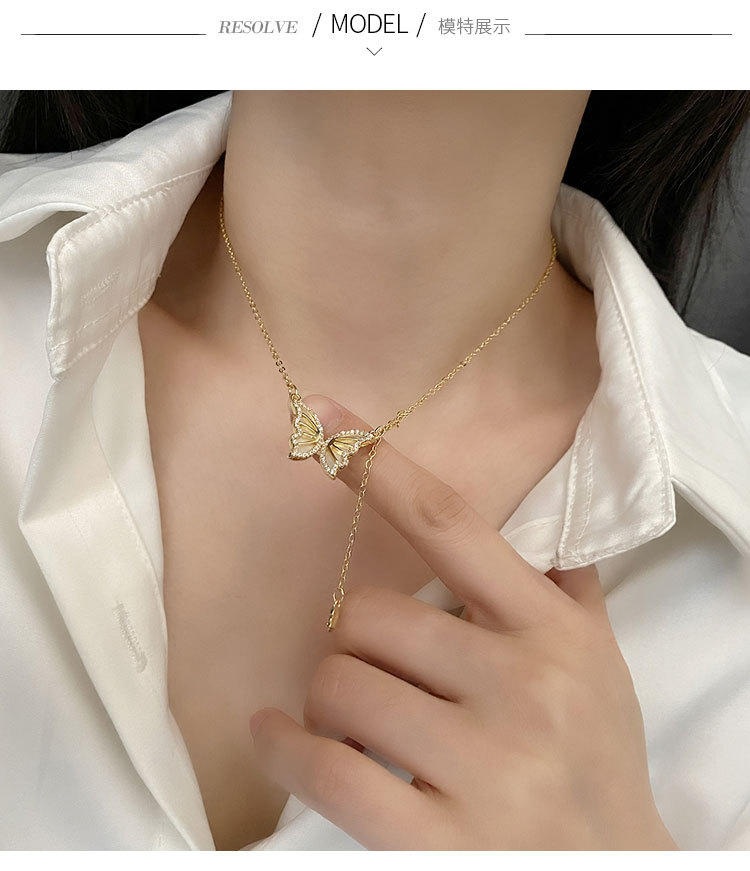 Fashion Butterfly Copper Inlay Zircon Pendant Necklace 1 Piece