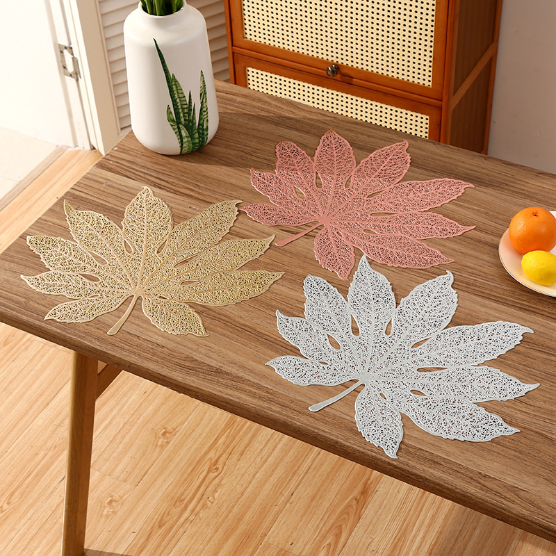 Amazon estilo francés imitación hojas de PVC almohadilla de café creativa alta sensación almohadilla de aislamiento térmico almohadilla de aislamiento térmico restaurante de lujo ligero